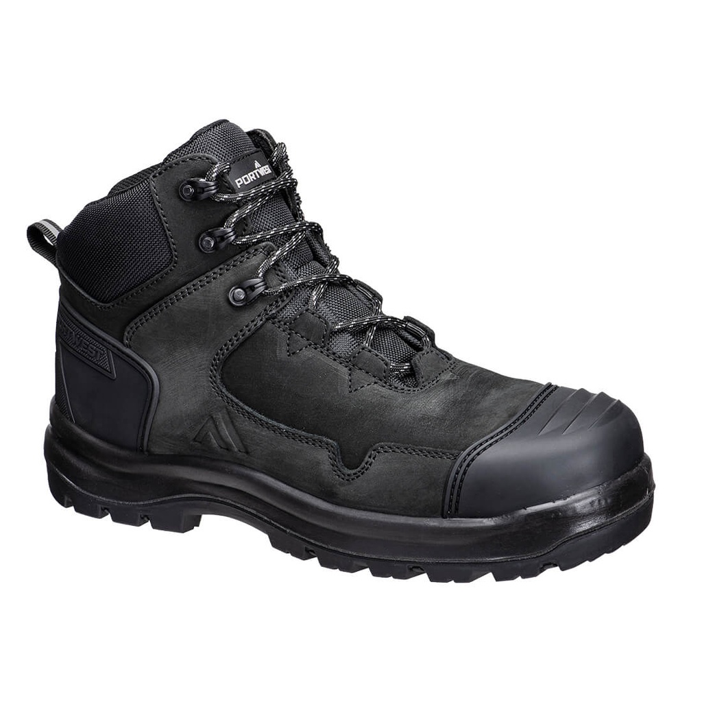 [FD04BKR36] Composite Nubuck Leather Mid Boot S3S HRO SR FO SC LG (Black, 36)
