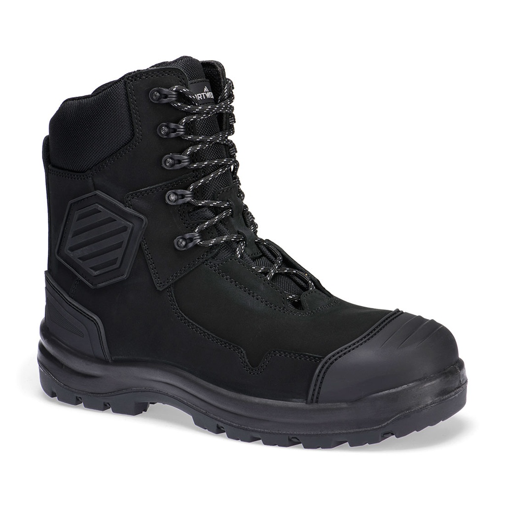 [FD22BKR38] Composite Leather Shin Boot S3S HRO FO SC HI CI AP LG SR (Black, 38)