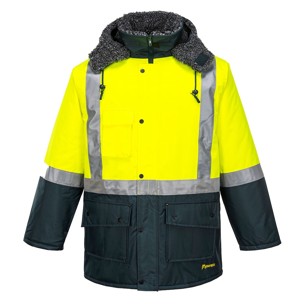 [K8044YFRS] Huski Hi-Vis Contrast Freezer Jacket (Yellow/Forest Green, S)