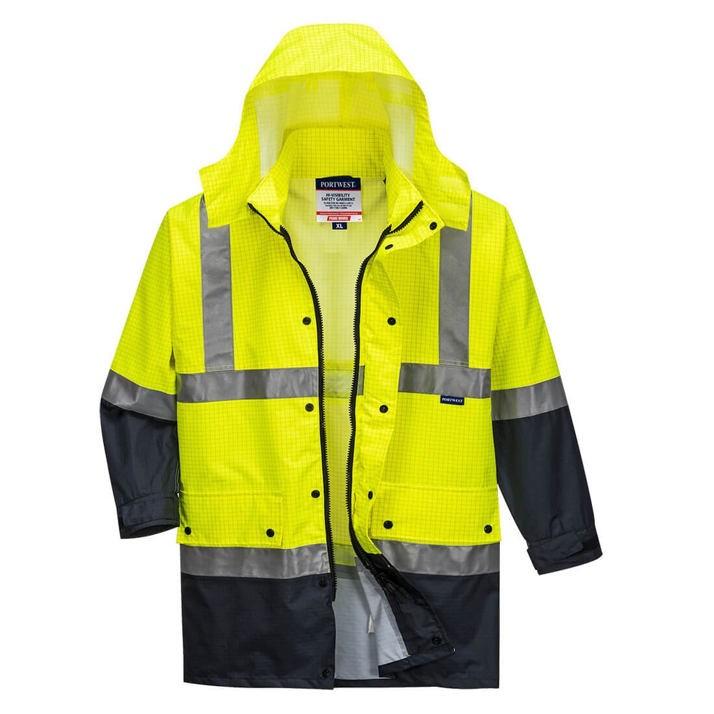 [MJ370YNRS] Mackay Hi-Vis Anti-Static Rain Traffic Jacket (Yellow/Navy, S)