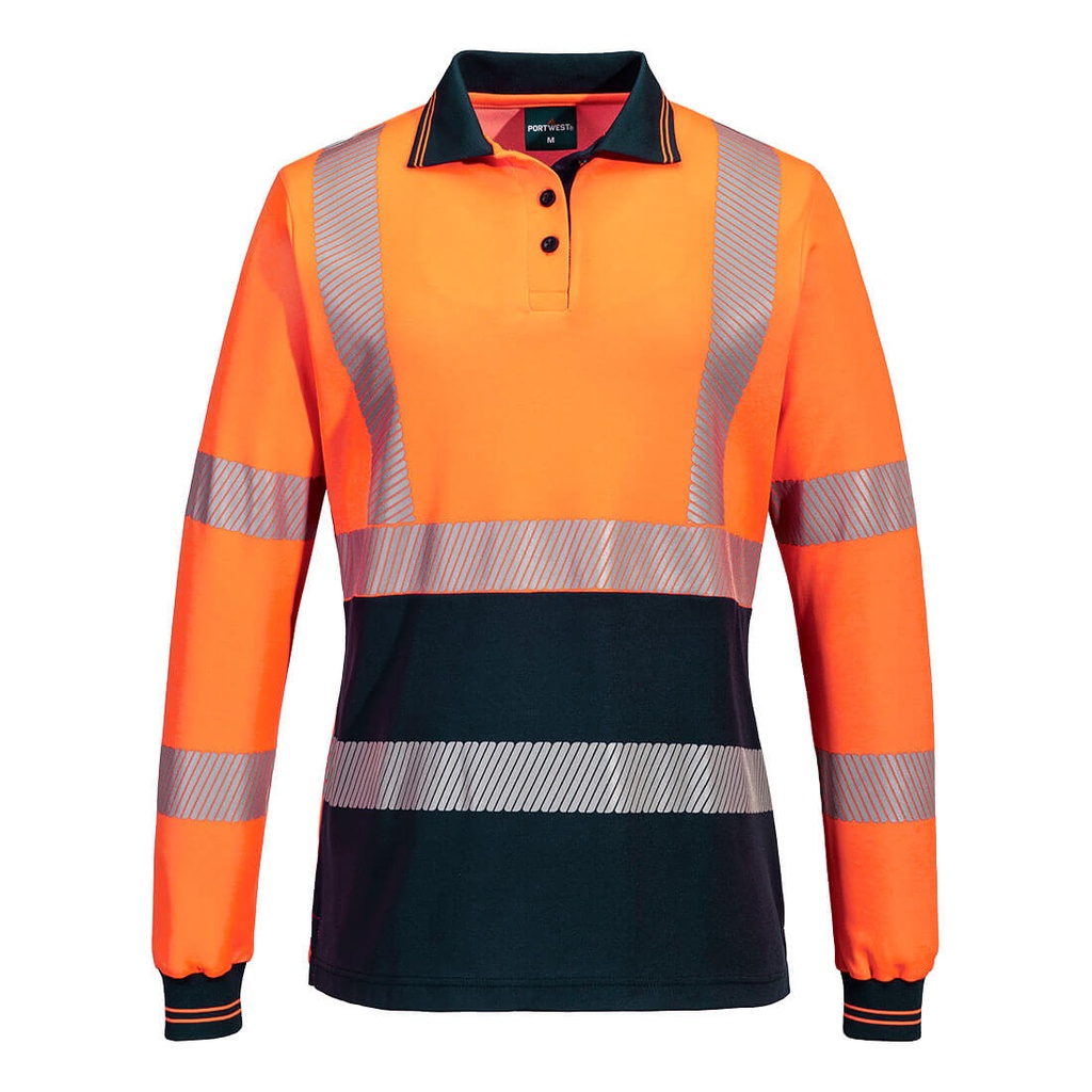 [ML212ONRXS] Hi-Vis Women's Cotton Comfort Polo Shirt L/S (Orange/Navy, XS)