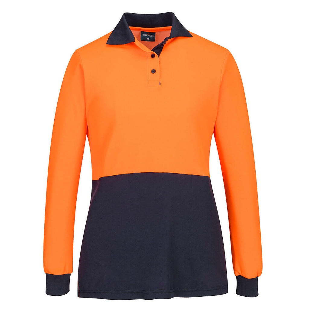 [ML213ONRXS] Hi-Vis Women's Cotton Comfort D Contrast Polo L/S (Orange/Navy, XS)
