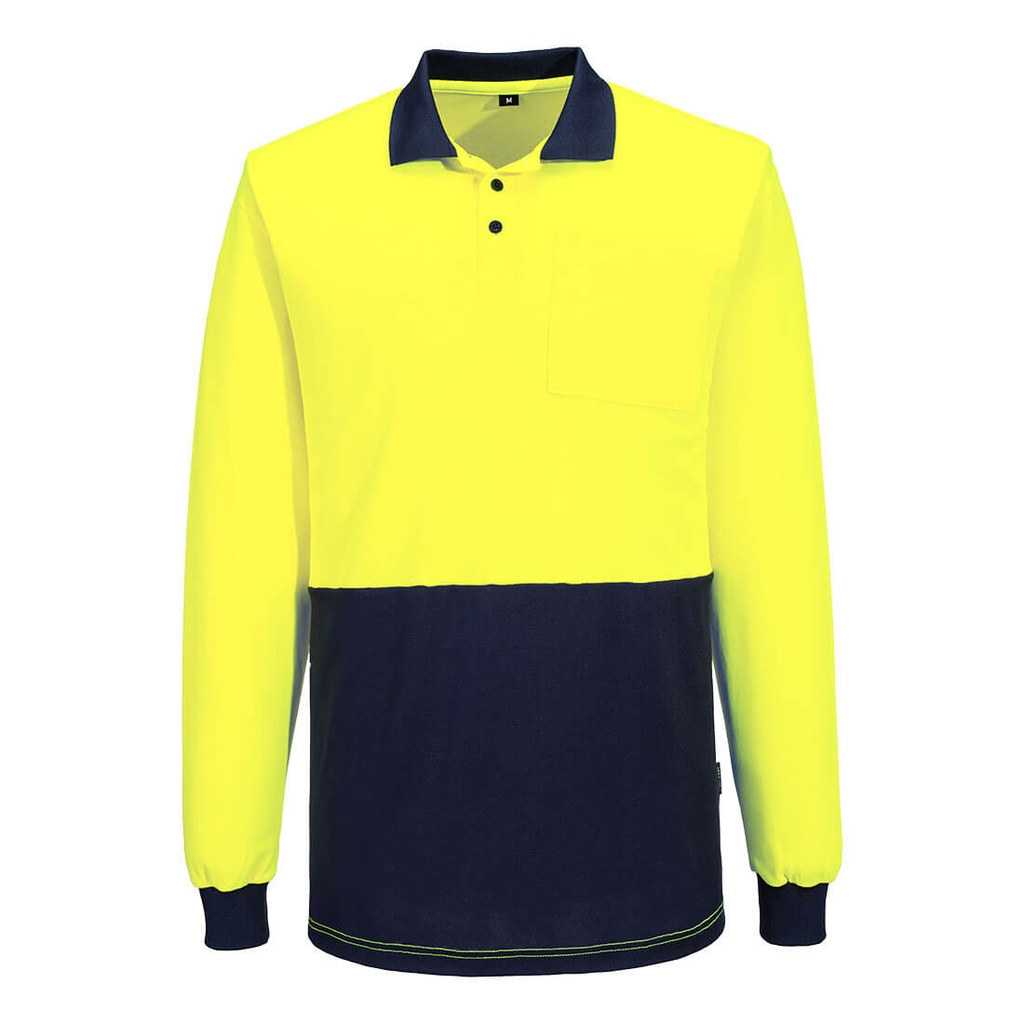 [MP414YNRS] Hi-Vis Cotton Comfort Contrast Class D Polo Shirt L/S (Yellow/Navy, S)